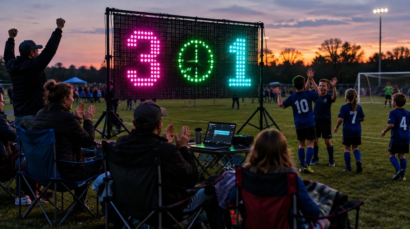 LED curtain used as a scoreboard at a youth soccer game